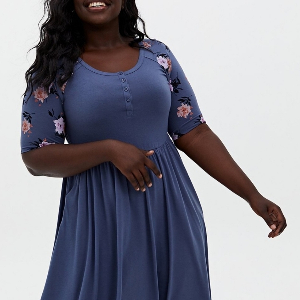 Torrid Indigo floral Skater Dress with pockets.